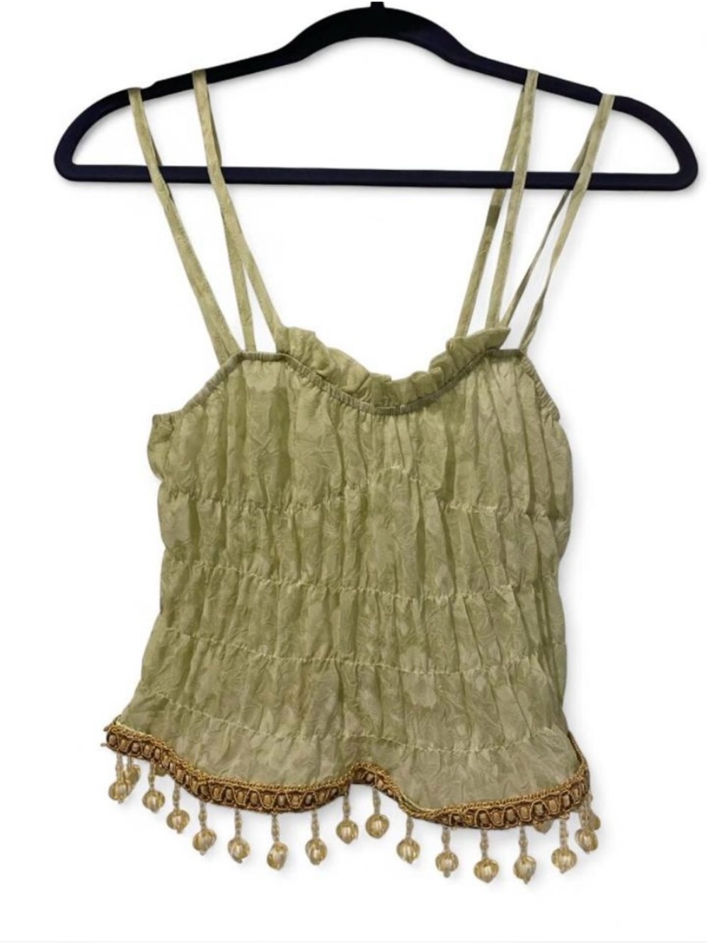 Olive Green Beaded Hem Spaghetti Strap Top